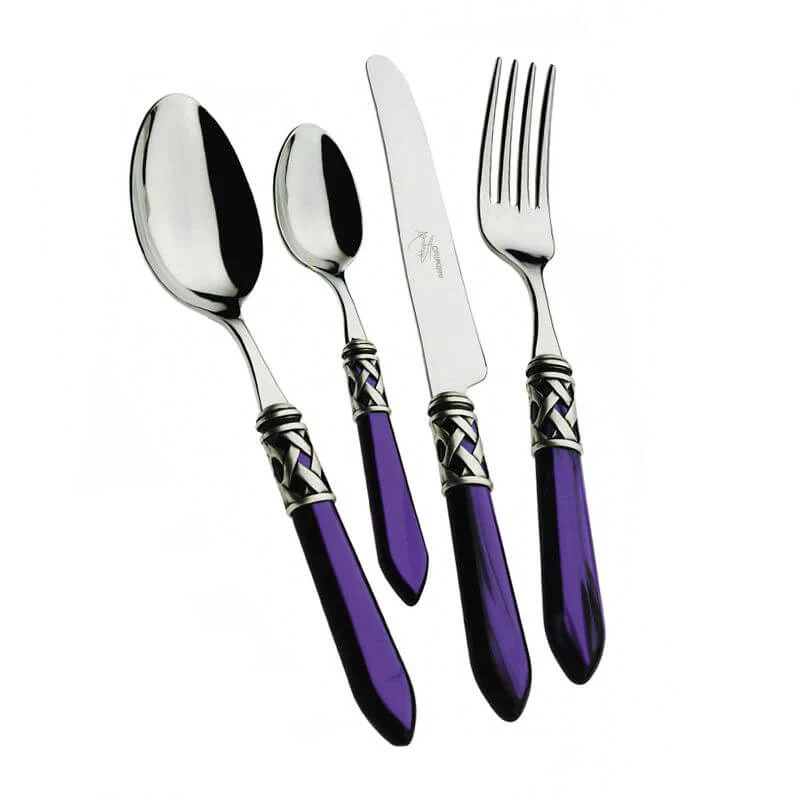 Aladdin Servizio Posate Ghiera Argentata Acciaio Inox e Acrilico - Set 24 Pz