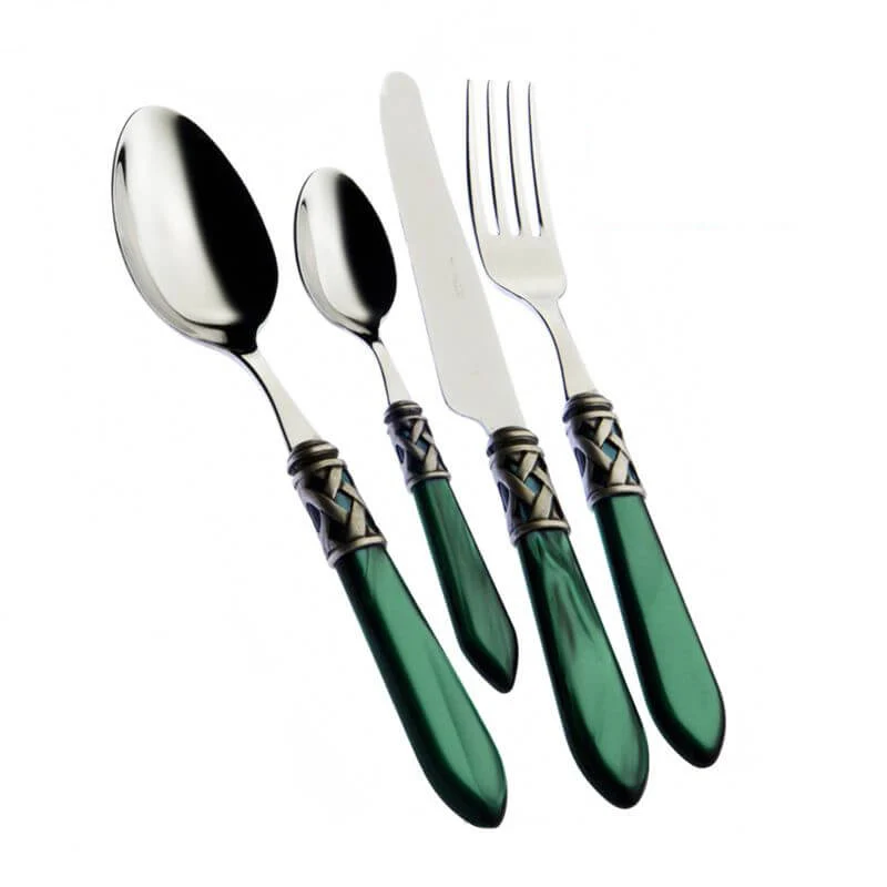Aladdin Servizio Posate Ghiera Argentata Acciaio Inox e Acrilico - Set 24 Pz