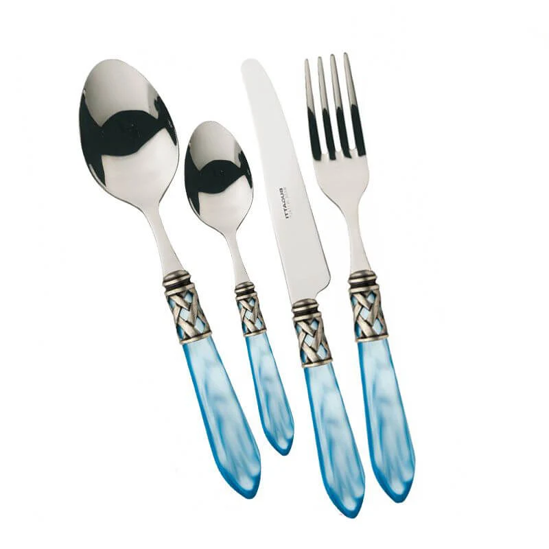 Aladdin Servizio Posate Ghiera Argentata Acciaio Inox e Acrilico - Set 24 Pz