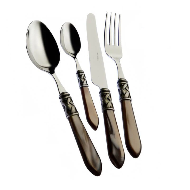 Aladdin Servizio Posate Ghiera Argentata Acciaio Inox e Acrilico - Set 24 Pz