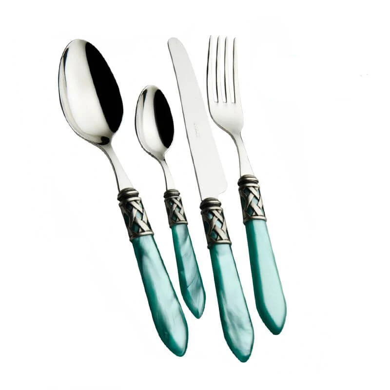 Aladdin Servizio Posate Ghiera Argentata Acciaio Inox e Acrilico - Set 24 Pz