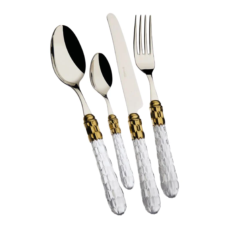 Cristallo Servizio Posate Ghiera Dorata Acciaio Inox - Set 24 Pz