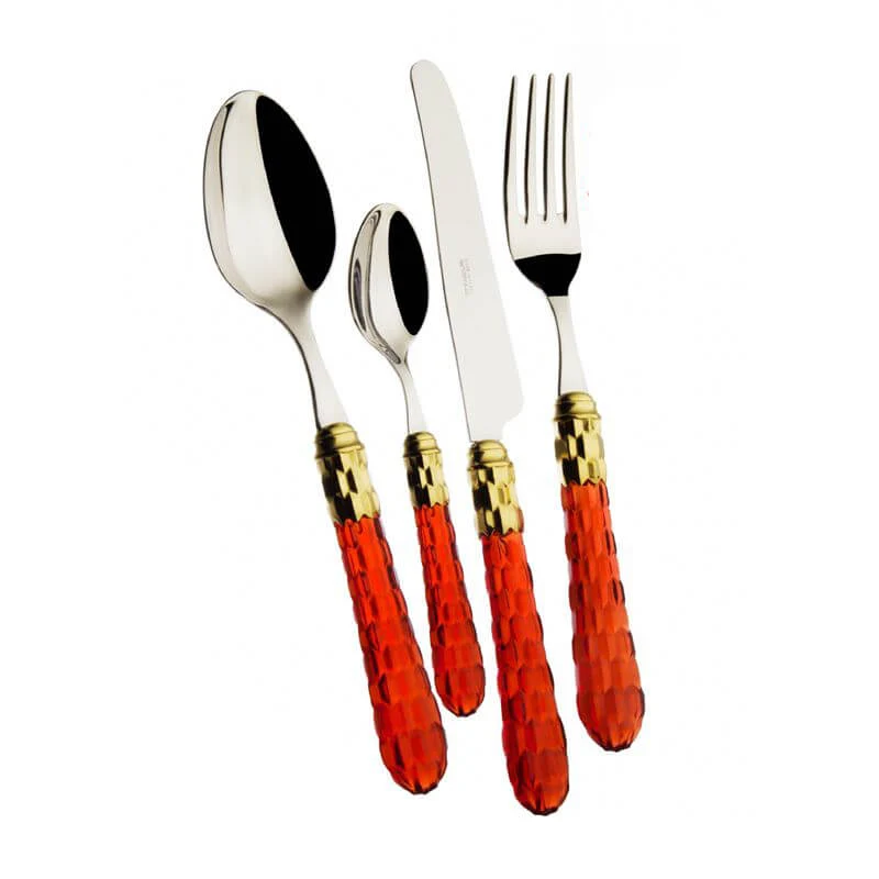 Cristallo Servizio Posate Ghiera Dorata Acciaio Inox - Set 24 Pz