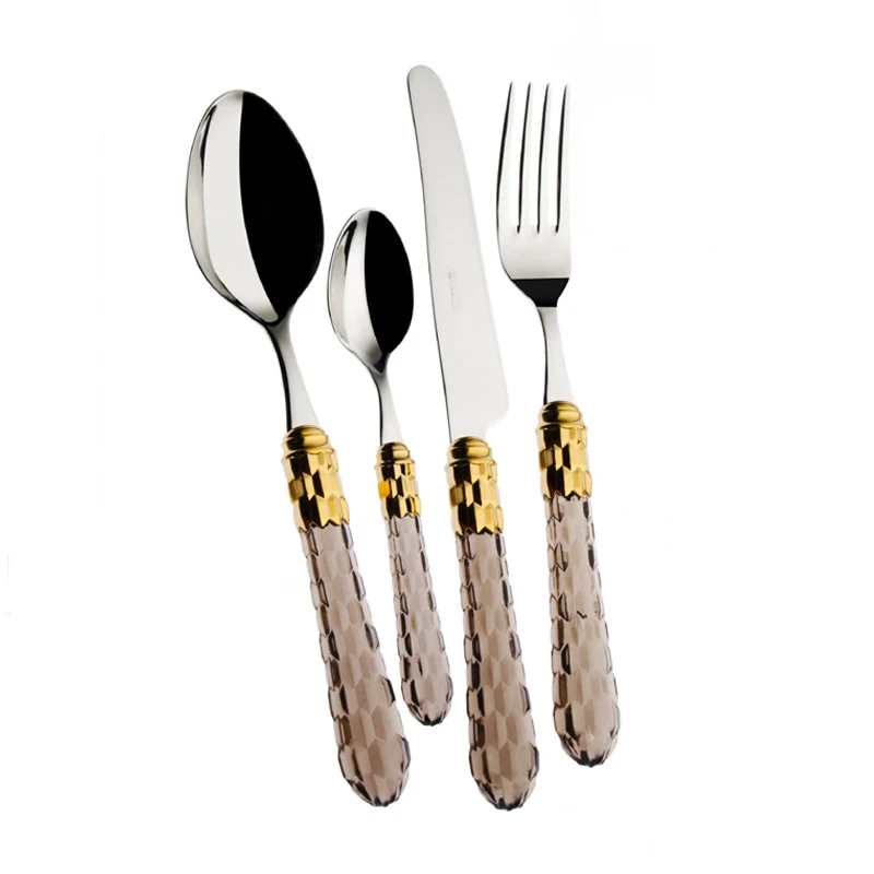 Cristallo Servizio Posate Ghiera Dorata Acciaio Inox - Set 24 Pz
