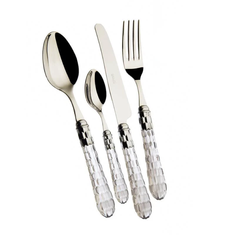 Cristallo Servizio Posate Ghiera Cromata Acciaio Inox - Set 24 Pz