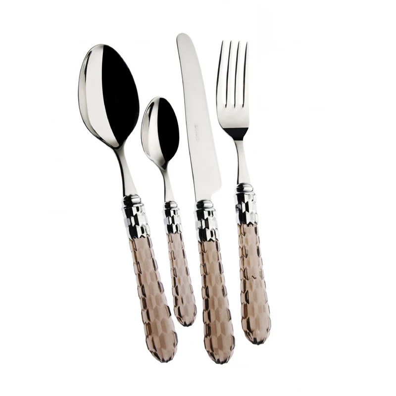 Cristallo Servizio Posate Ghiera Cromata Acciaio Inox - Set 24 Pz