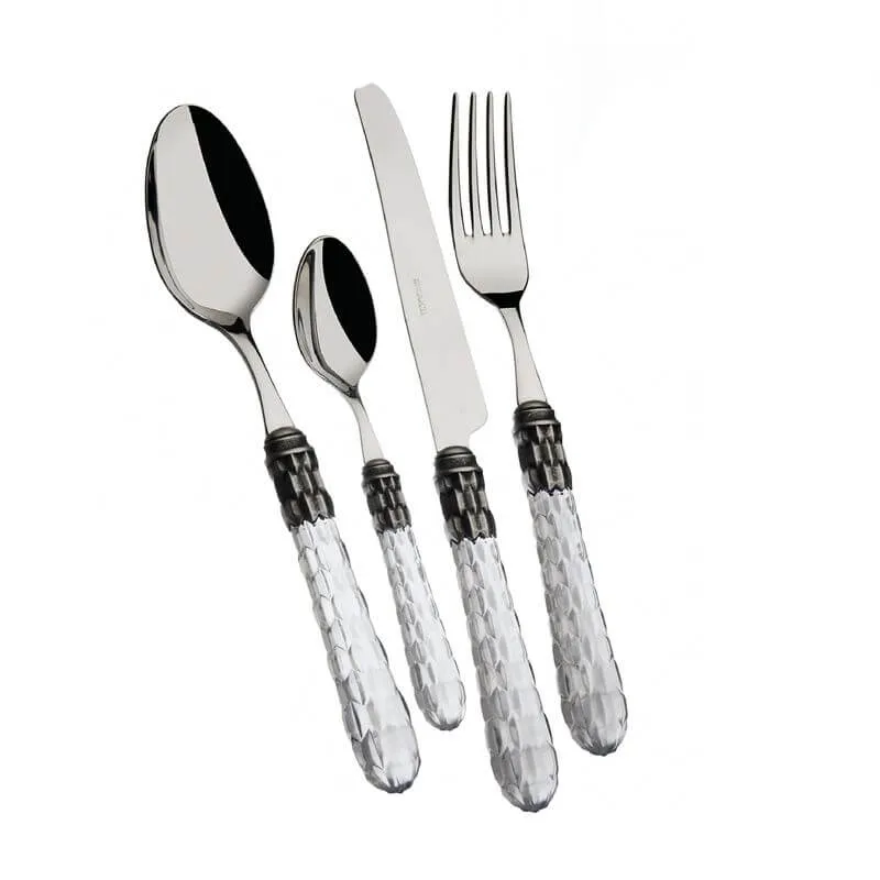Cristallo Servizio Posate Ghiera Argentata Acciaio Inox - Set 24 Pz