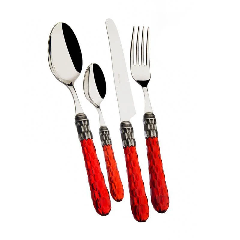 Cristallo Servizio Posate Ghiera Argentata Acciaio Inox - Set 24 Pz