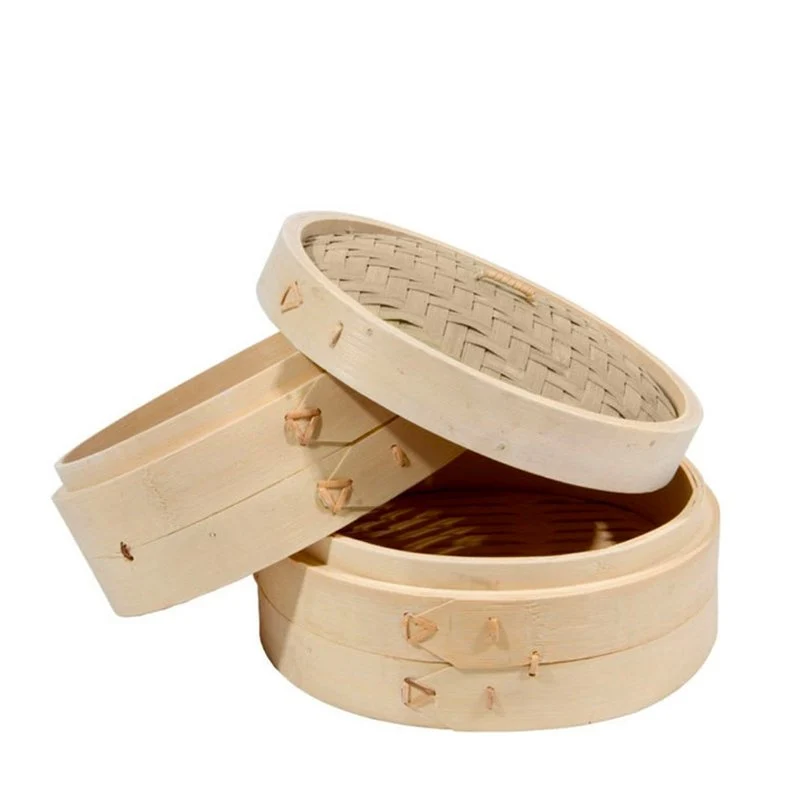 Cuocivapore A 2 Ripiani In Bamboo Con Coperchio