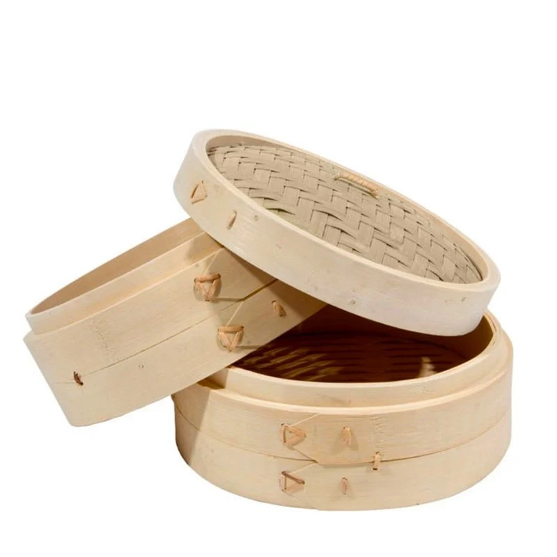 Cuocivapore A 2 Ripiani In Bamboo Con Coperchio