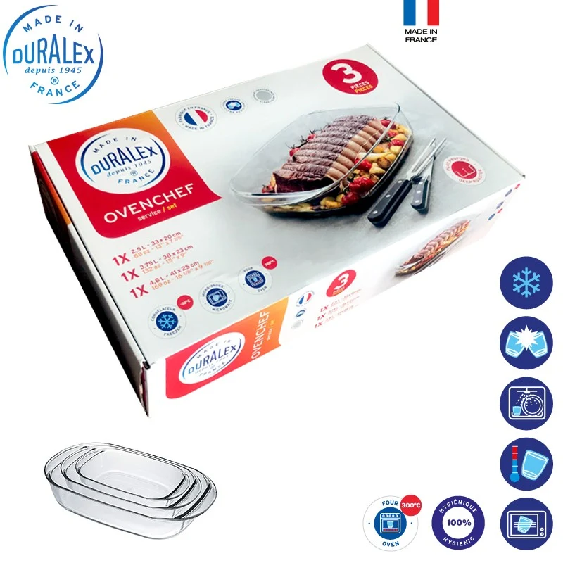 Ovenchef Pirofila Rettangolare In Vetro Temperato - Set 3 Pz
