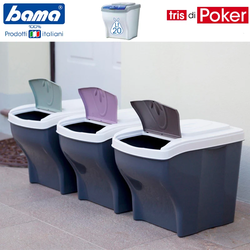 Tris Di Poker Pattumiera Raccolta DIfferenziata In Plastica - Set 3 Pz