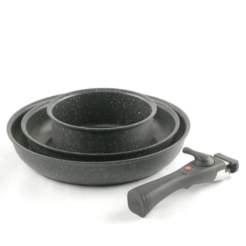 Bolzano Set Padelle Antiaderente In Alluminio Con Manico Removibile - Set 4 Pz