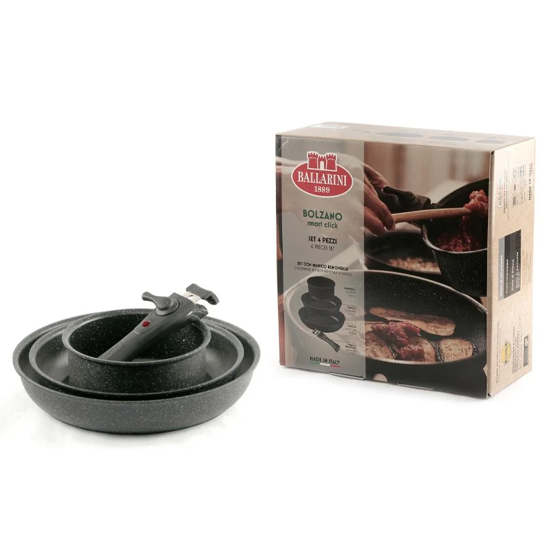 Bolzano Set Padelle Antiaderente In Alluminio Con Manico Removibile - Set 4 Pz