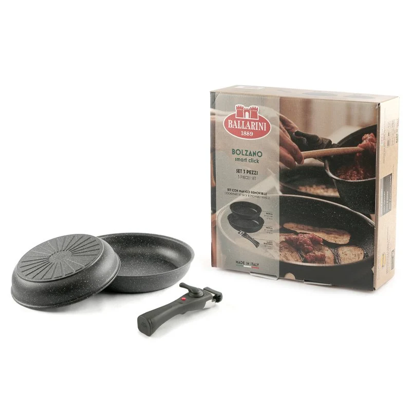 Bolzano Set Padelle Antiaderente In Alluminio Con Manico Removibile - Set 3 Pz
