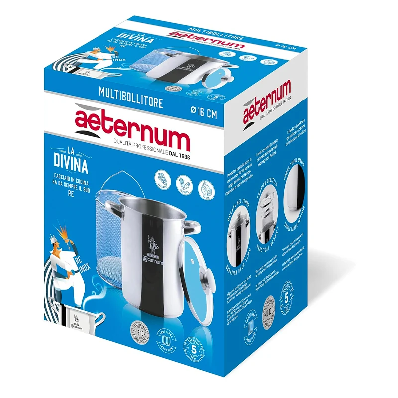 16 cm - La Divina ReInox Pentola Alta - Asparagera Con Coperchio In Acciaio Inox