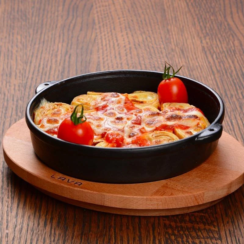 Casseruola Rotonda In Ghisa Con Supporto In Legno