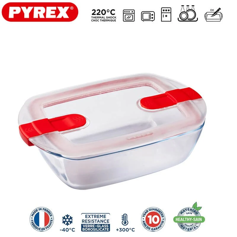 Cook & Heat Contenitore Per Alimenti Rettangolare In Vetro Borosilicato Con Coperchio con valvola a vapore