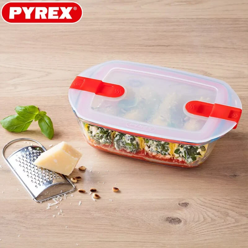 Cook & Heat Contenitore Per Alimenti Rettangolare In Vetro Borosilicato Con Coperchio con valvola a vapore