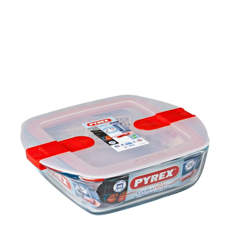 Cook & Heat Contenitore Per Alimenti Quadrato In Vetro Borosilicato Con Coperchio con valvola a vapore