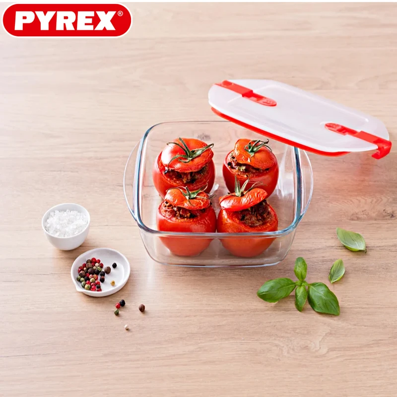 Cook & Heat Contenitore Per Alimenti Quadrato In Vetro Borosilicato Con Coperchio con valvola a vapore