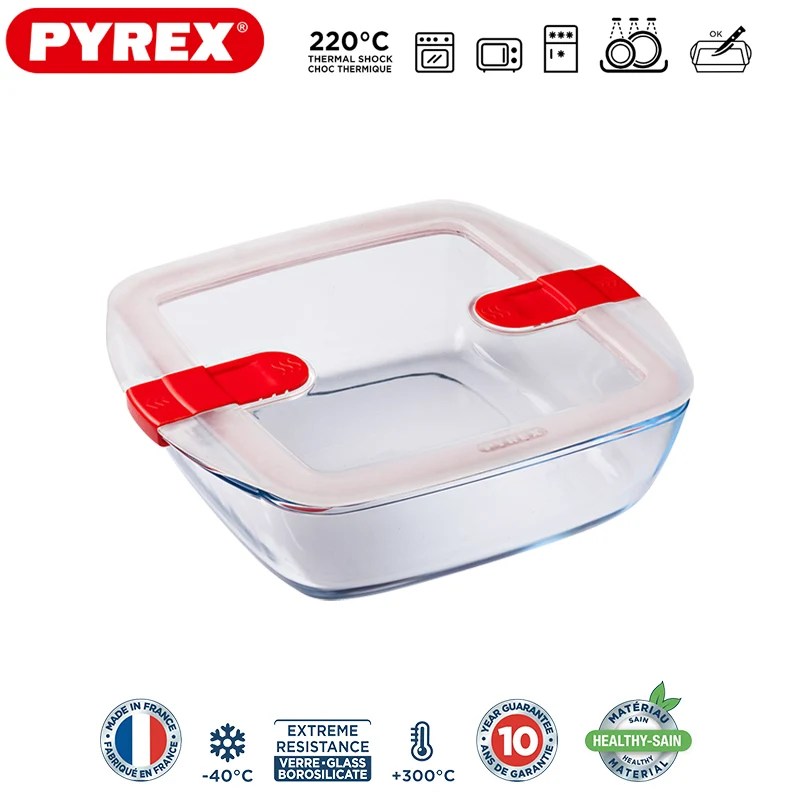 Cook & Heat Contenitore Per Alimenti Quadrato In Vetro Borosilicato Con Coperchio con valvola a vapore