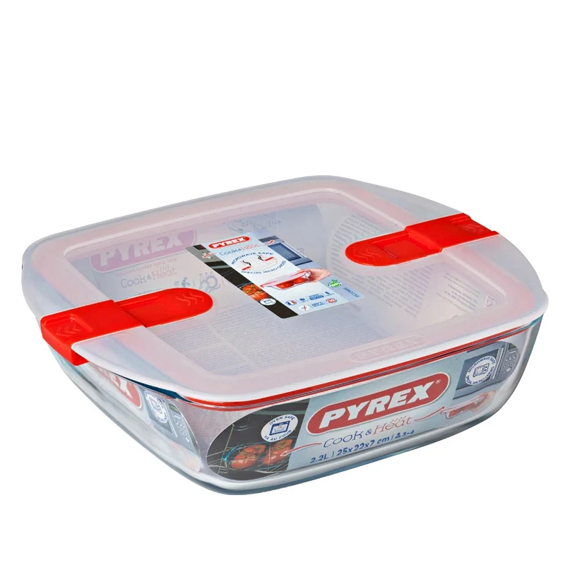 Cook & Heat Contenitore Per Alimenti Quadrato In Vetro Borosilicato Con Coperchio con valvola a vapore