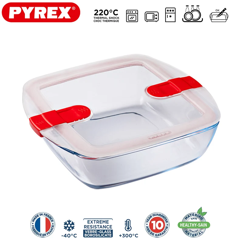Cook & Heat Contenitore Per Alimenti Quadrato In Vetro Borosilicato Con Coperchio con valvola a vapore