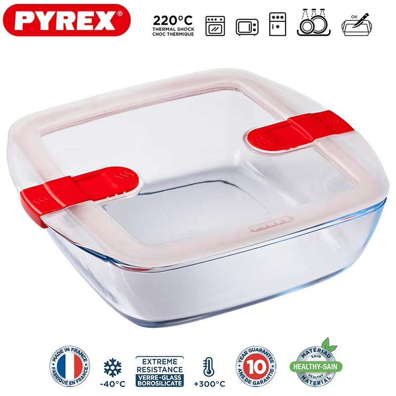Cook & Heat Contenitore Per Alimenti Quadrato In Vetro Borosilicato Con Coperchio con valvola a vapore