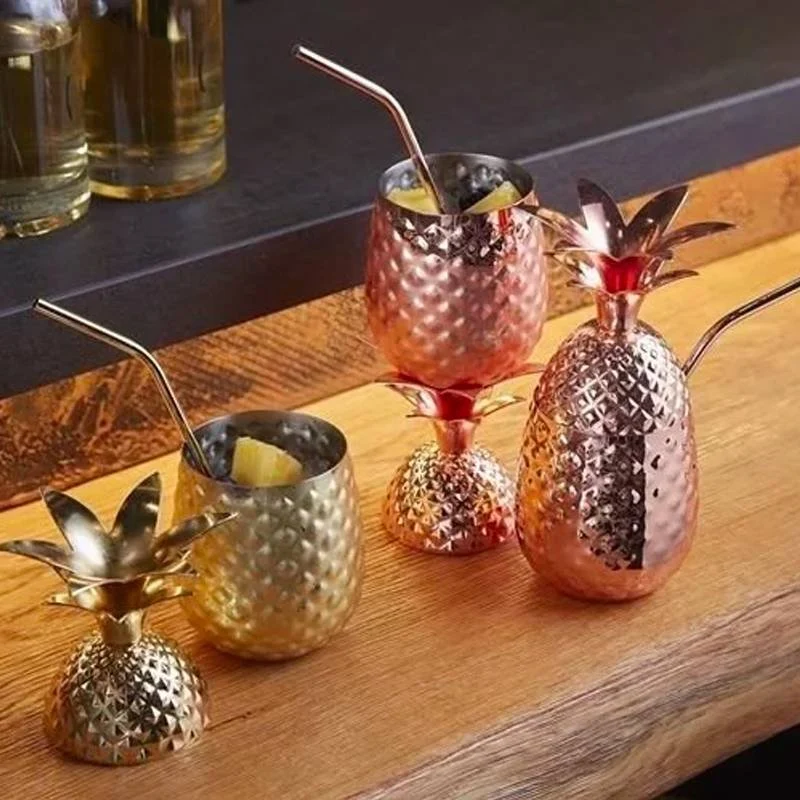 50 cl - Pineapple Bicchiere Cocktail Con Cannuccia In Acciaio Inox