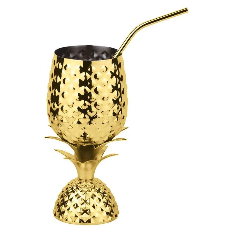 50 cl - Pineapple Bicchiere Cocktail Con Cannuccia In Acciaio Inox
