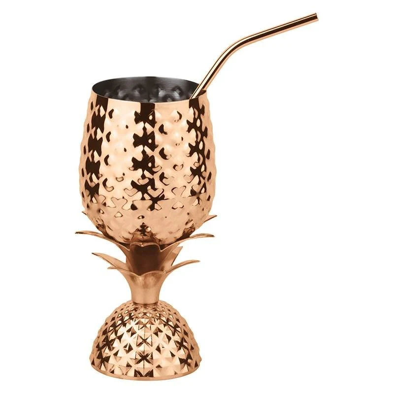 50 cl - Pineapple Bicchiere Cocktail Con Cannuccia In Acciaio Inox