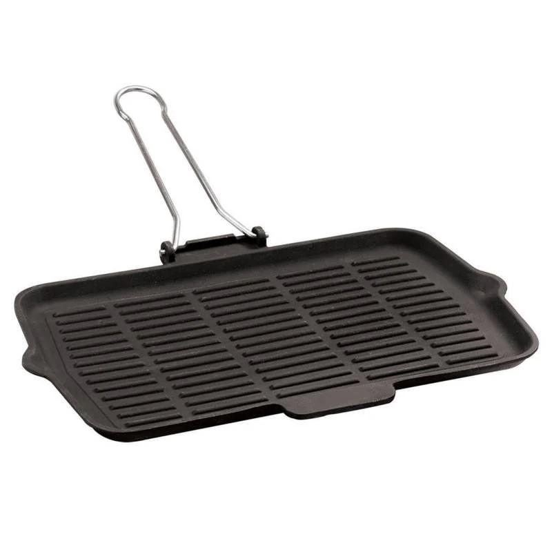 21x36 cm - Bistecchiera Grill Rettangolare In Ghisa Smaltata Con Manico