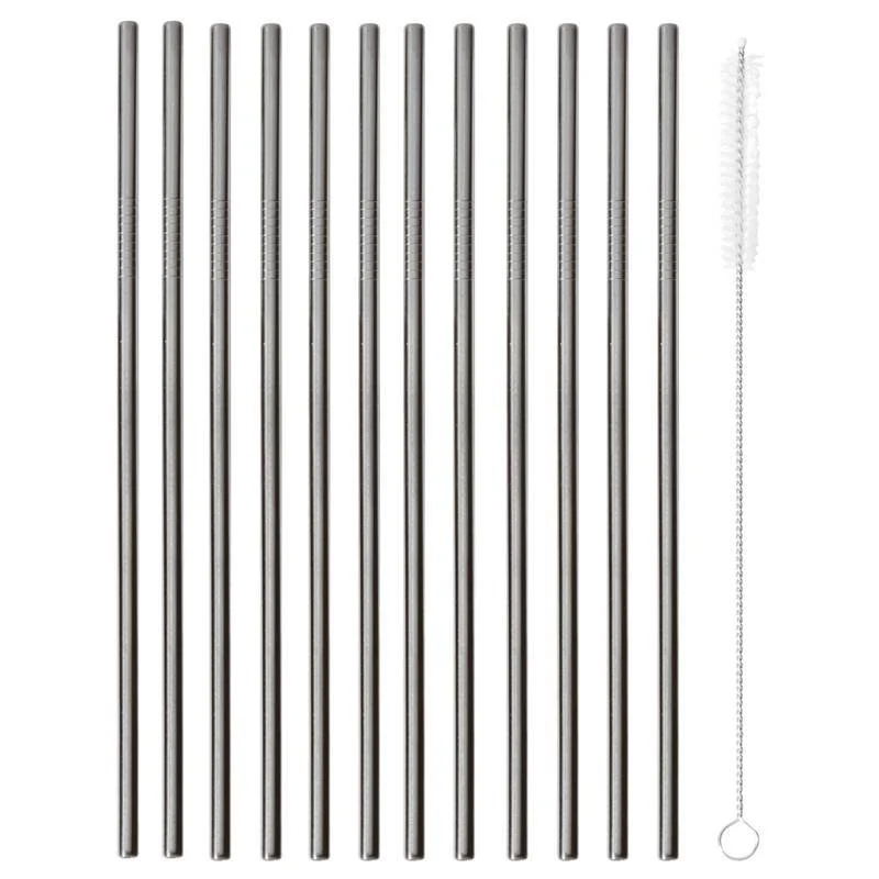 21.5 cm - Cannucce Riutilizzabili Dritte In Acciaio Inox Con scovolino Set 12 Pz