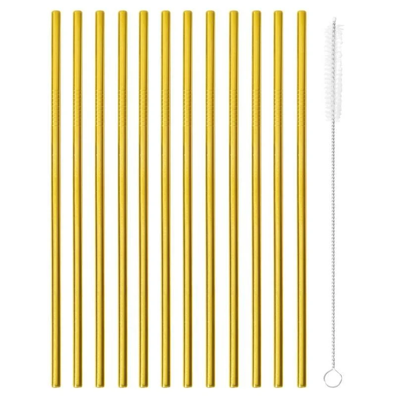21.5 cm - Cannucce Riutilizzabili Dritte In Acciaio Inox Con scovolino Set 12 Pz