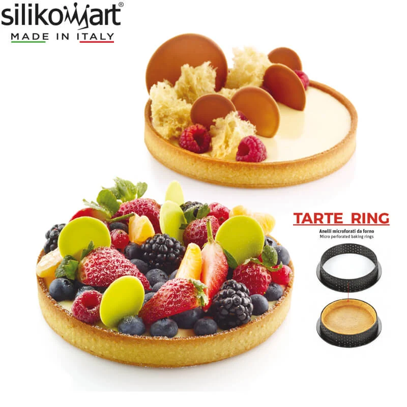15 cm - Tarte Ring Stampo Anello Microforato Antiaderente In Silicone - Set 2 Pz