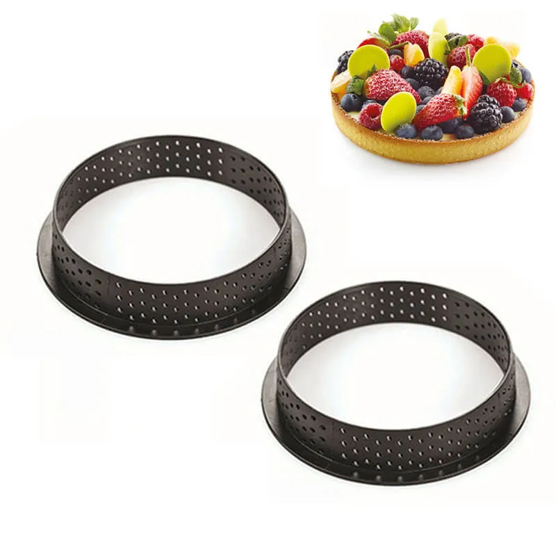 15 cm - Tarte Ring Stampo Anello Microforato Antiaderente In Silicone - Set 2 Pz