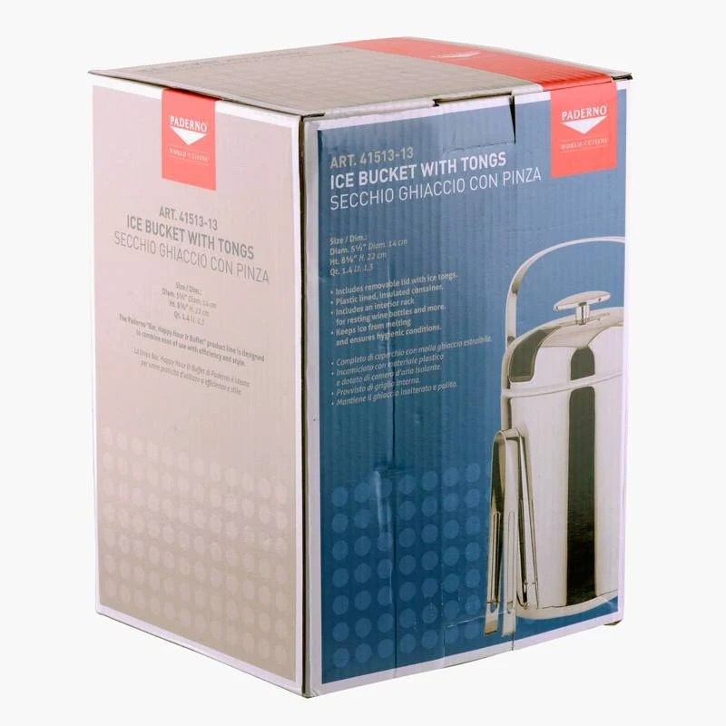 Ø 14 x H 22 cm - Secchiello Ghiaccio In Acciaio Inox Con Pinza