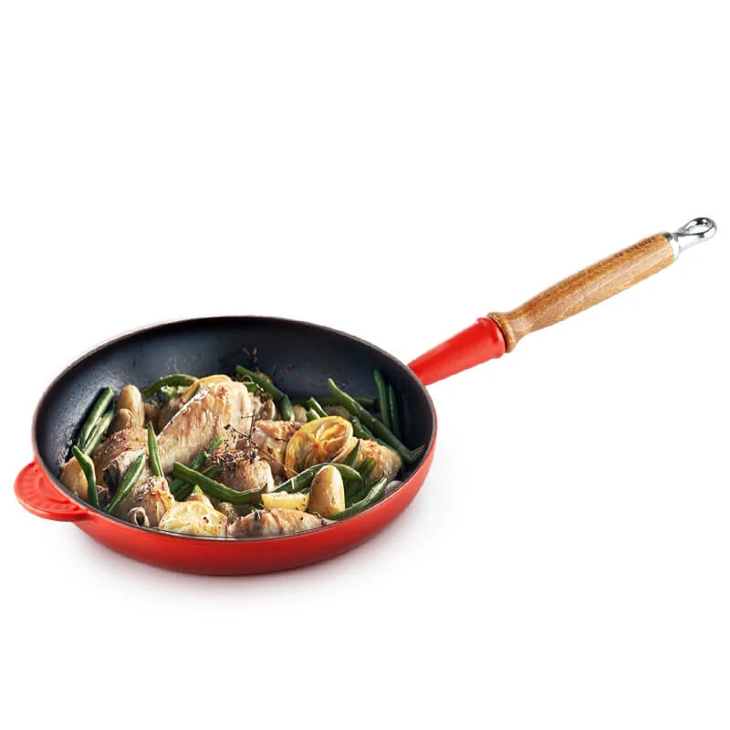 24 cm - Tradition Padella In Ghisa Smaltata con Manico In Legno