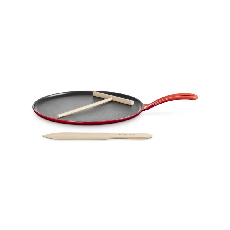 27 cm - Crepiera Rotonda In Ghisa Con Spatola In Legno