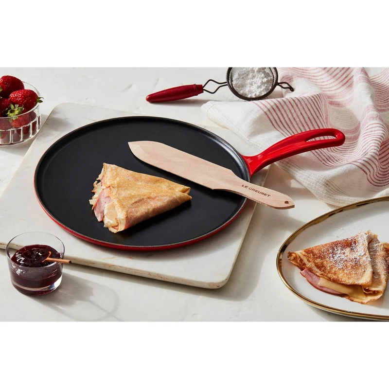 27 cm - Crepiera Rotonda In Ghisa Con Spatola In Legno