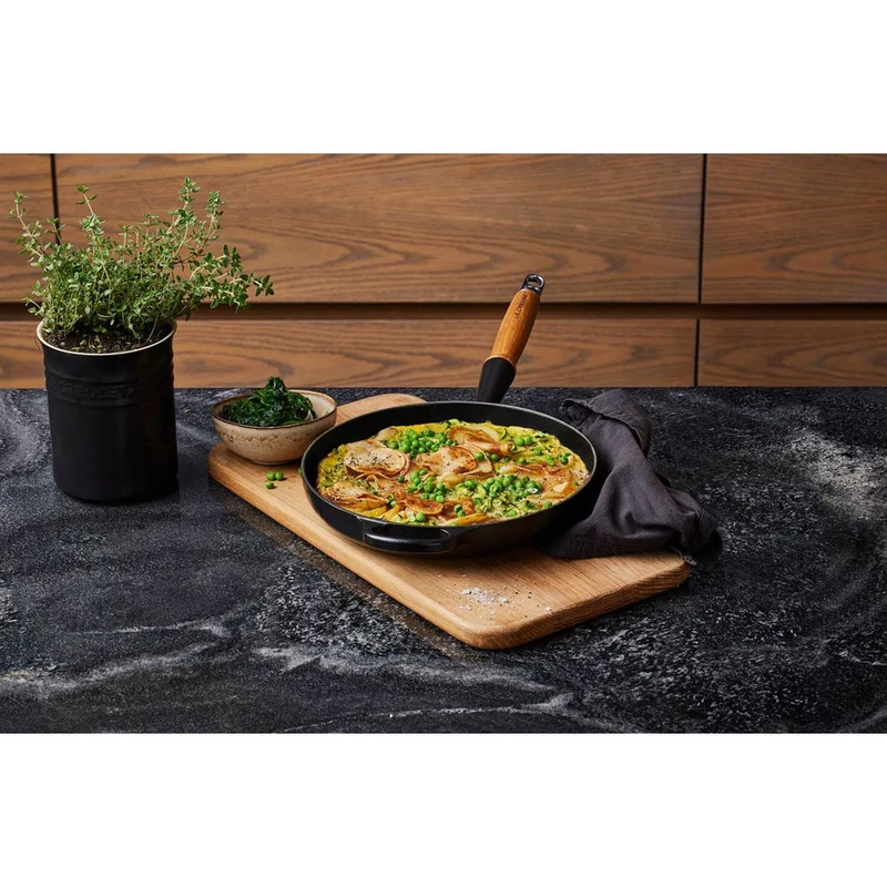 26 cm - Tradition Padella In Ghisa Smaltata con Manico In Legno