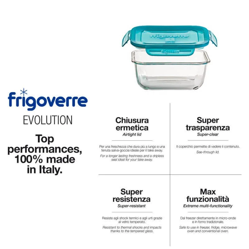 18x18 cm - Frigoverre Evolution Contenitore Per Alimenti Ermetico In Vetro Temperato