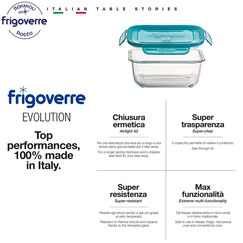 18x14 cm - Frigoverre Evolution Contenitore Per Alimenti Ermetico Rettangolare In Vetro Temperato