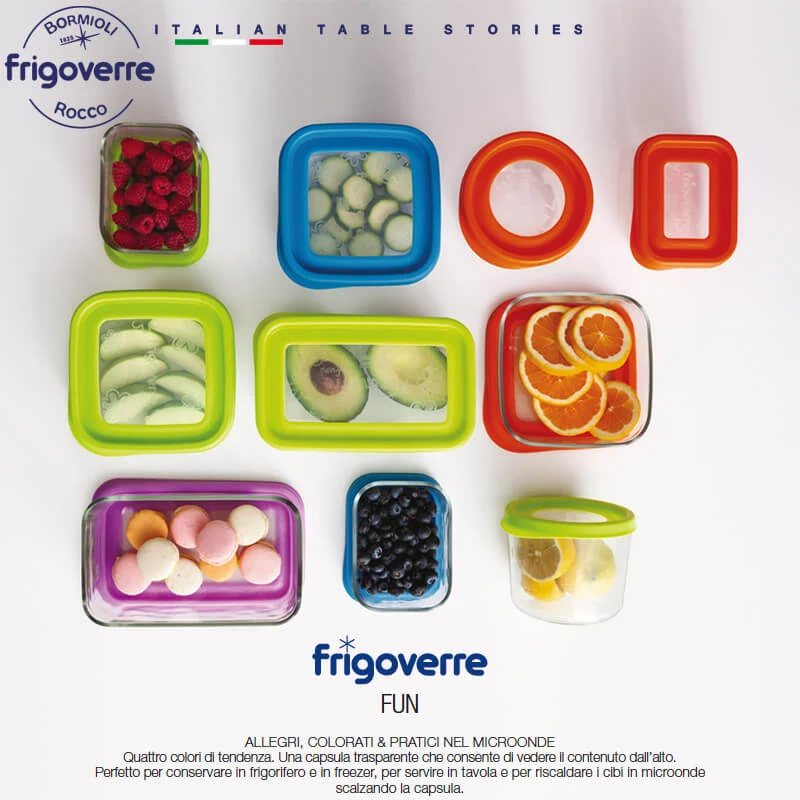 15x15 cm - Frigoverre Fun Contenitore Per Alimenti Quadrato In Vetro