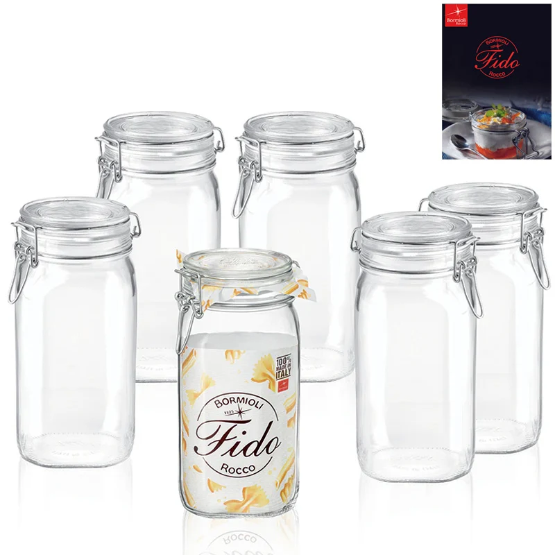 150 cl - Fido Vasetto Ermetico Cilindrico In Vetro Con Ricettario Fido - Set 6 Pz