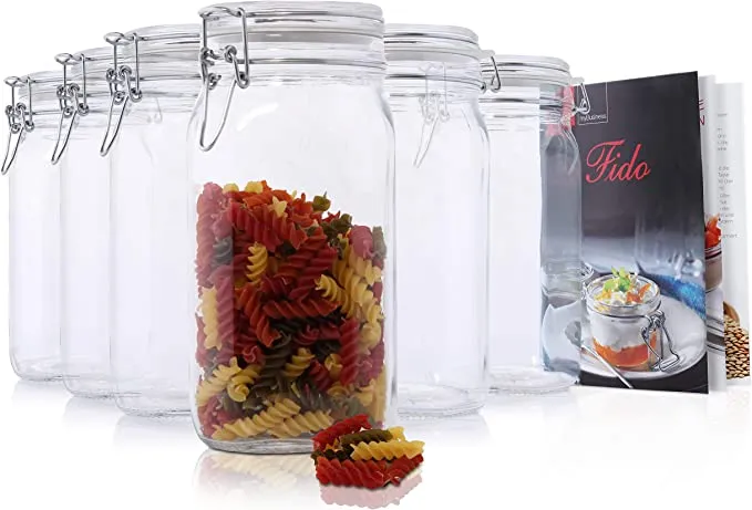 150 cl - Fido Vasetto Ermetico Cilindrico In Vetro Con Ricettario Fido - Set 6 Pz