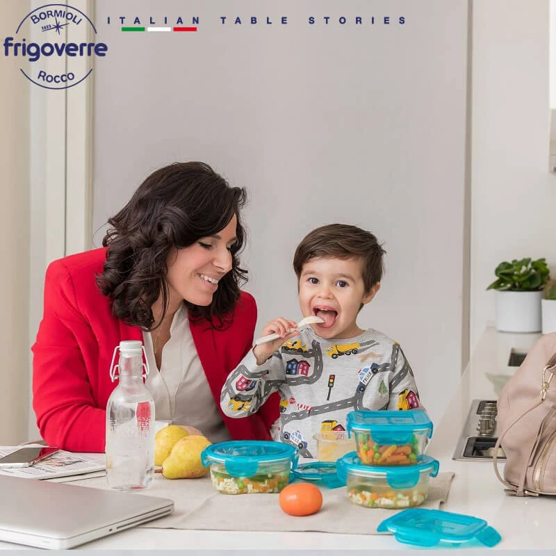 12x12 cm - Frigoverre Evolution Contenitore Per Alimenti Ermetico In Vetro Temperato - Set 3 Pz