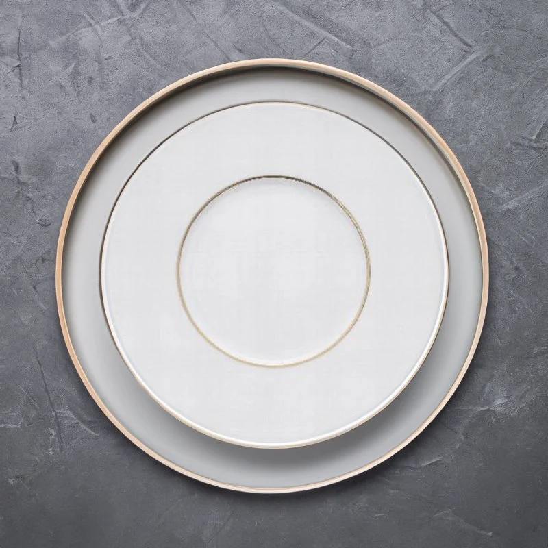 29 cm - Ligne D'Or Piatto Piano In Porcellana - Set 6 Pz