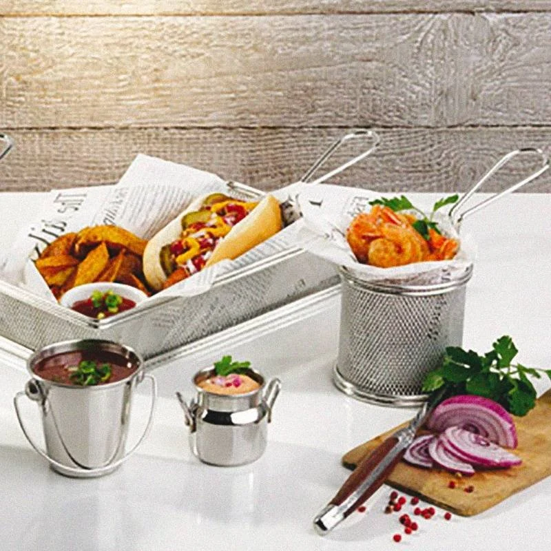 21.5x10.5 cm - Tableware Buffet & Display Cestello Porta Snack Rettangolare In Acciaio Inox